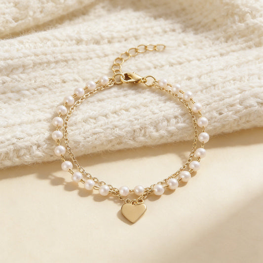 Women's Chain Style Simple Pearl Heart Alloy Bracelets