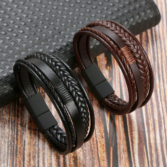 Bracelets en cuir de bétail créatifs à boucle magnétique mate pour hommes