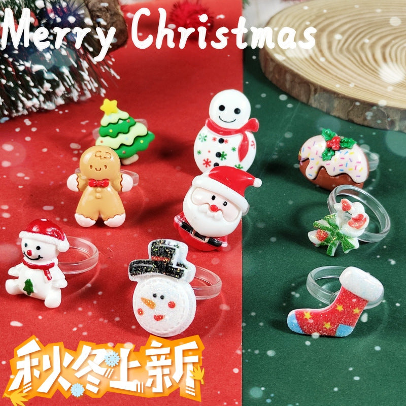 Theme Cute Cartoon Santa Claus Snowman Rings