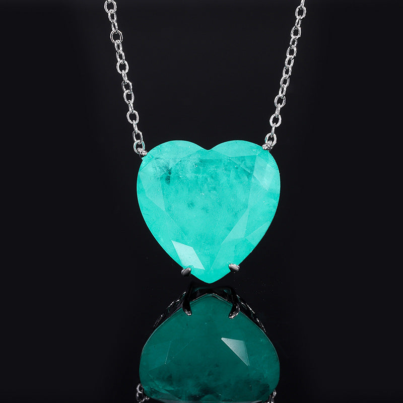 Sapphire Female Emerald Love Heart Ear Jewelry Set