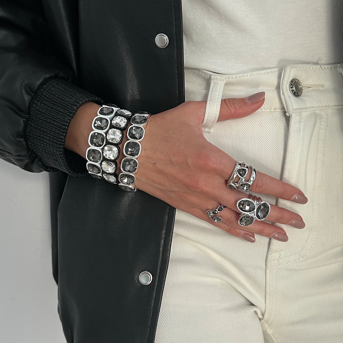 Light Luxury Inlaid Acrylic Diamond Trendy Ring