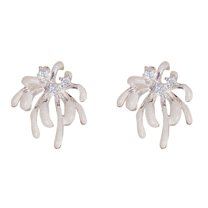 Thick Sier Drop Oil Bouquet Female Temperament Light Luxury Simple Earrings