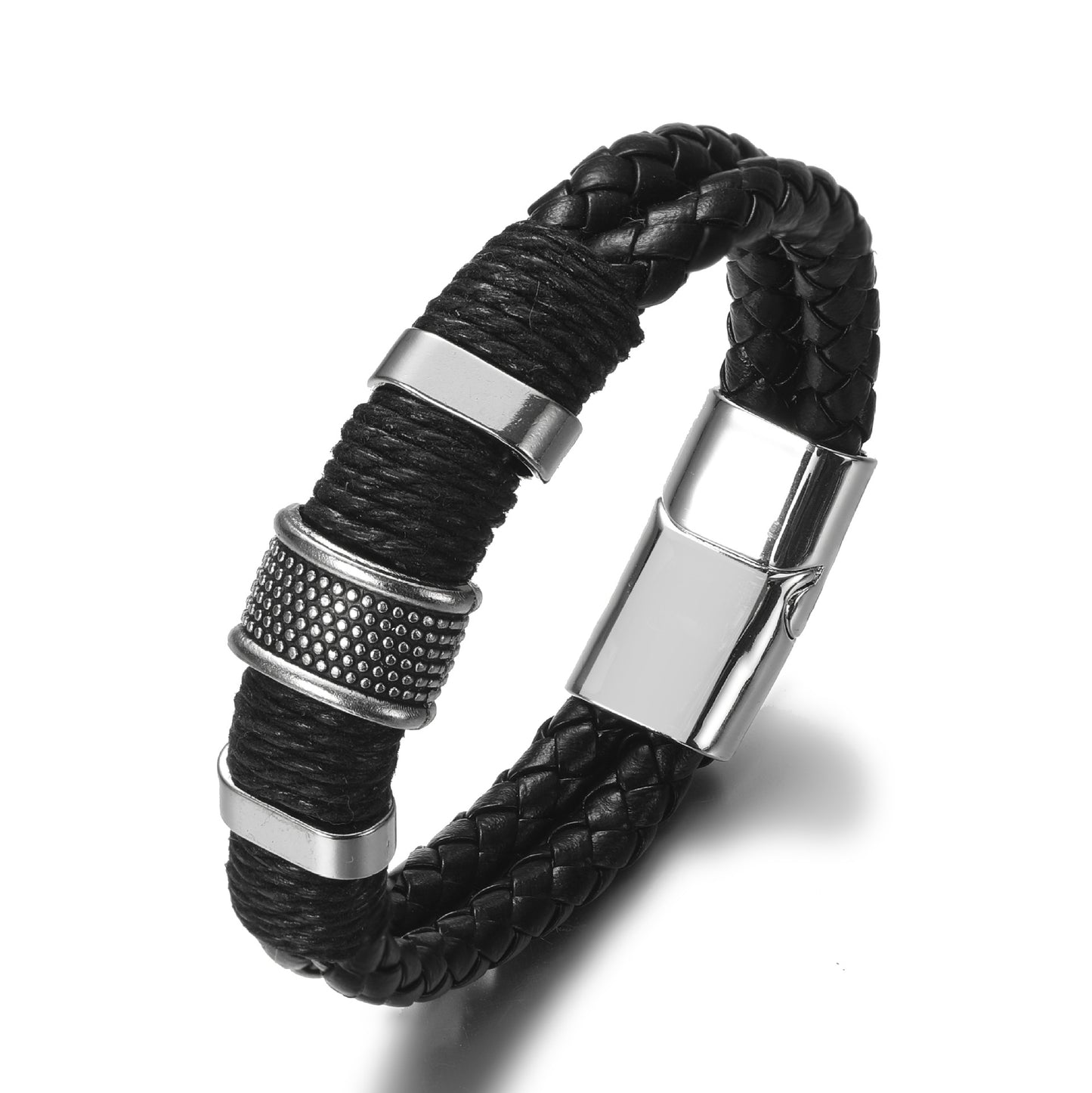 Men's Vintage Magnetic Buckle Alloy Woven Leather Bracelets