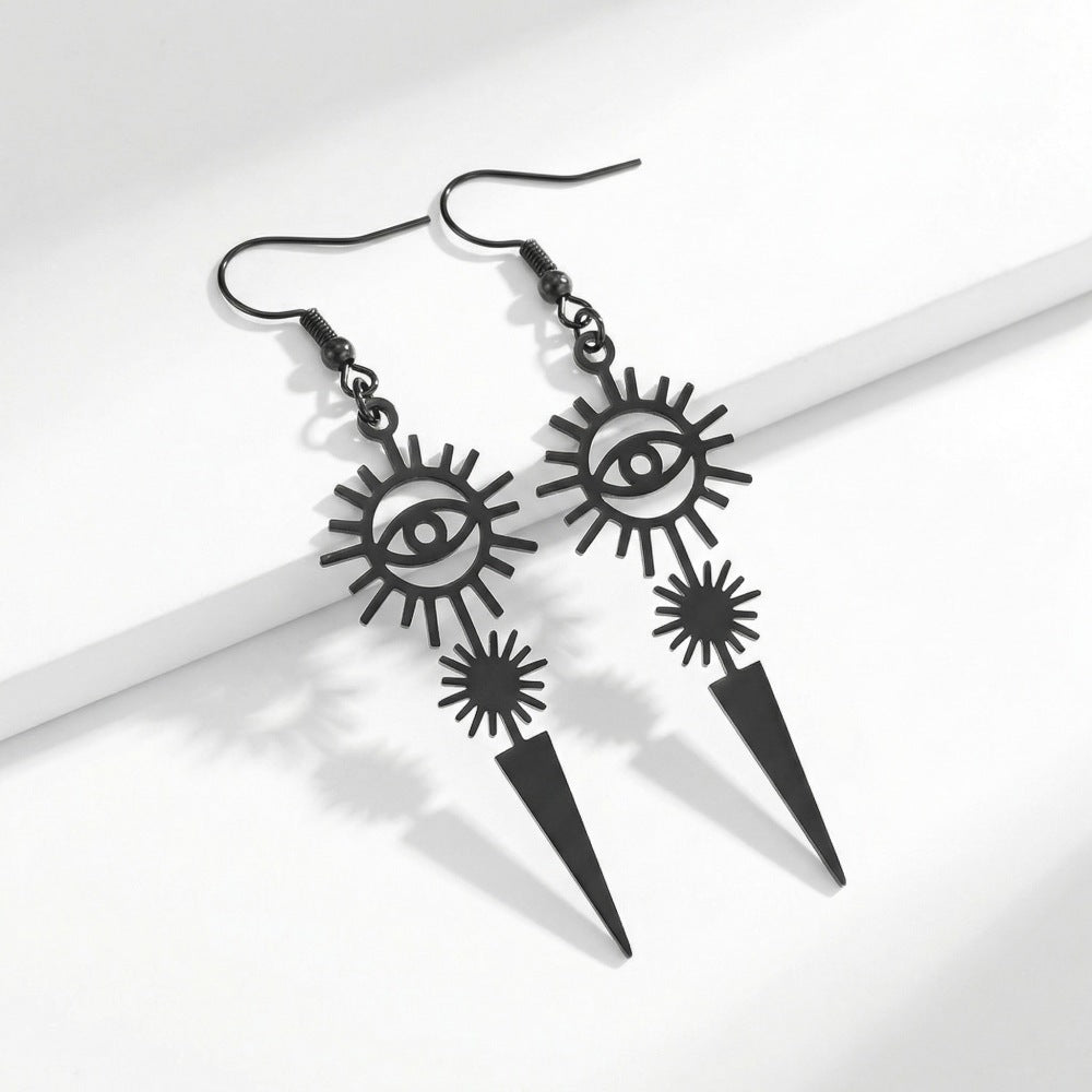 Vintage All-seeing Eye Sun Pointed Cone Punk Horus Stainless Earrings
