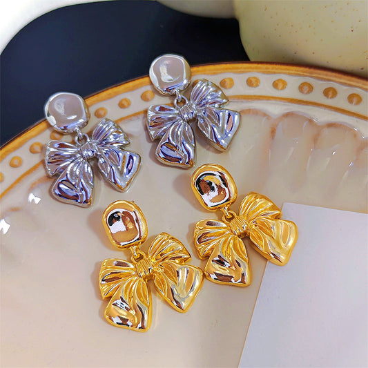 Bowknot Glossy Simple Retro Elegant Niche Earrings