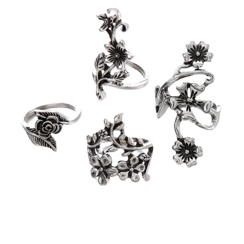 Set Retro Personalized Ancient Sier Mori Style Vine Rings