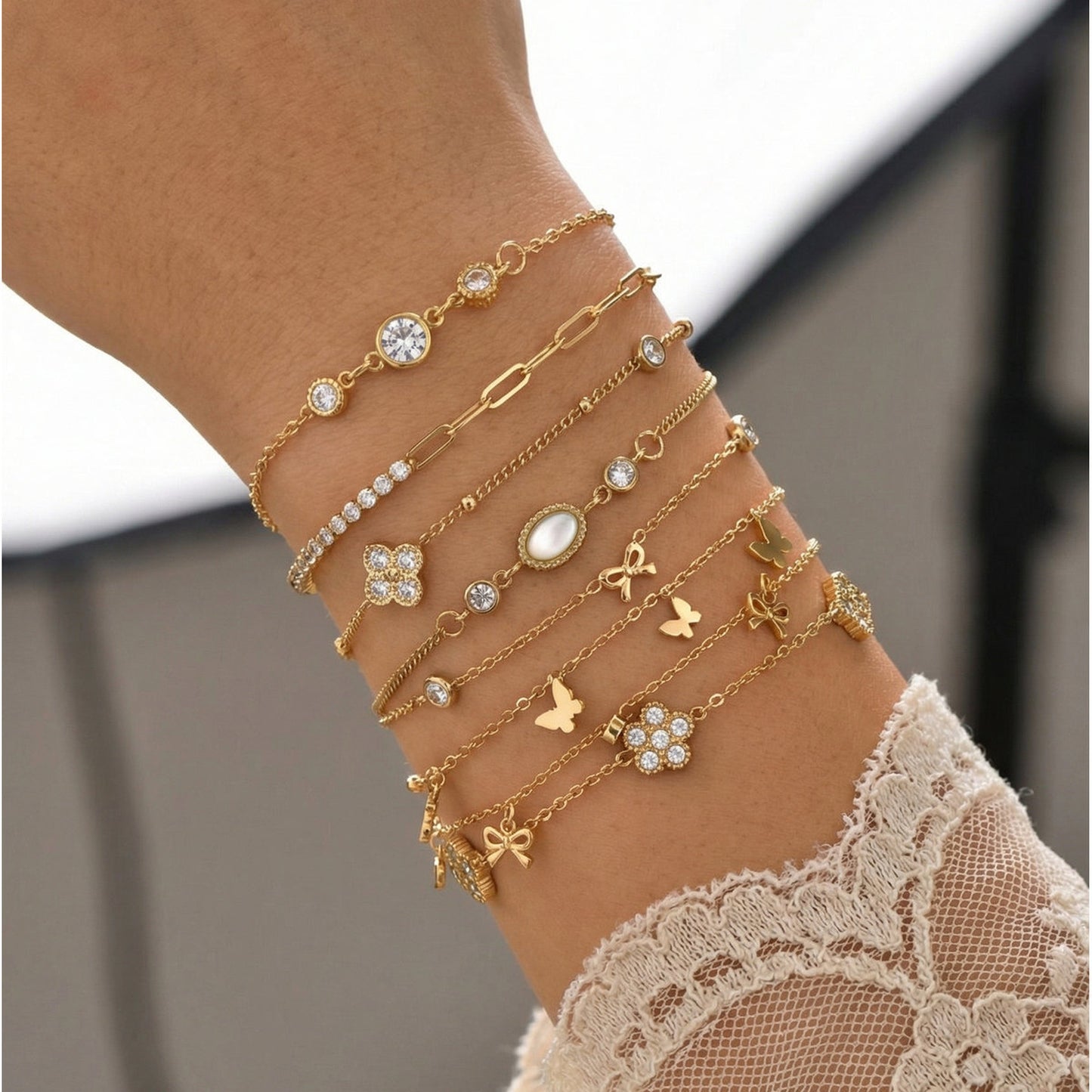 Women's Stainless Steel Zircon Flower Butterfly Full Bracelets