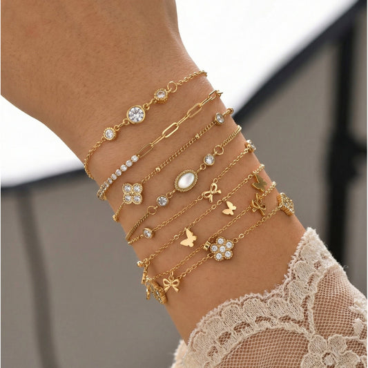 Women's Stainless Steel Zircon Flower Butterfly Full Bracelets