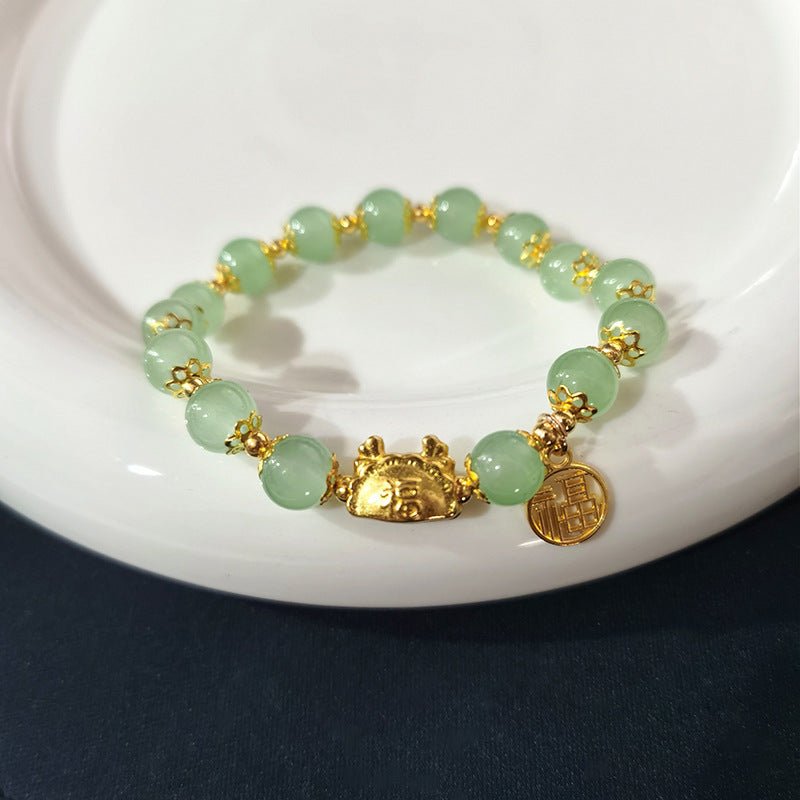 Cat Love Bell Imitation Opal Girlfriends Glaze Bracelet