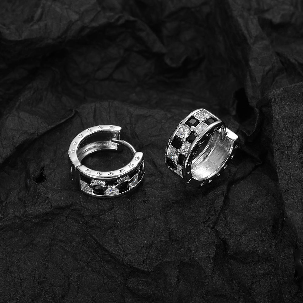 Clip Échiquier Plaid Niche Noir Et Boucles D'oreilles