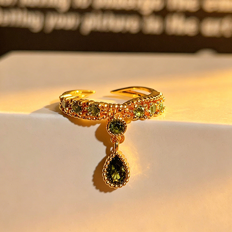 Palace Style Colored Gems Sunflower Open French Retro Flower Twin Ring