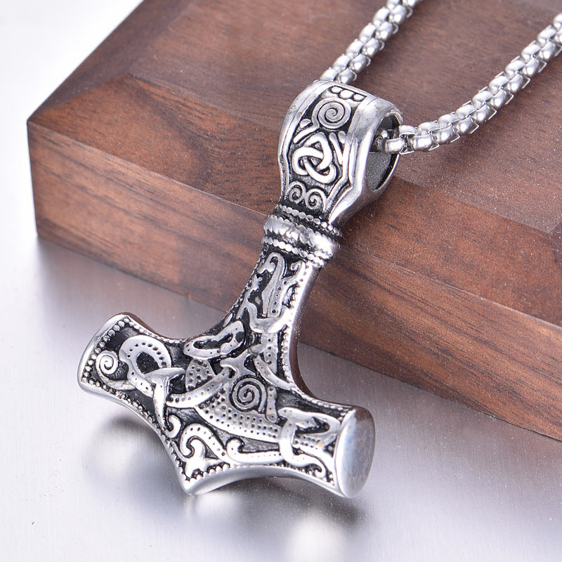 Women's & Men's Titanium Steel Thor Hammer Stainless Viking Necklace