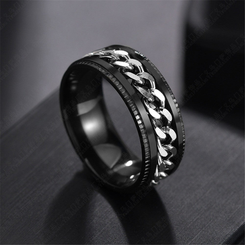 Steel Embossed Rotating Chain Simple Fashion Titanium Ring