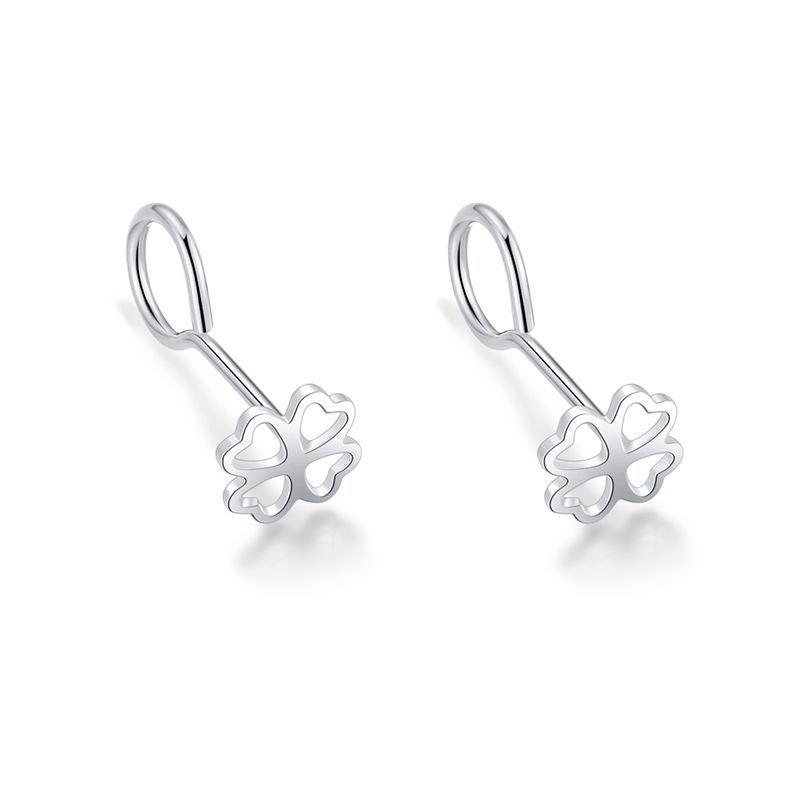 Sier-plated Engraved Female Star Moon Heart-shaped Ear Bar Mori Earrings