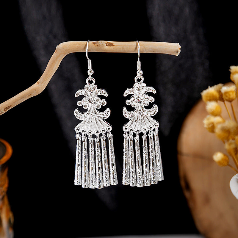 Sier Minority Ethnic Style Personalized Bohemian Flower Earrings