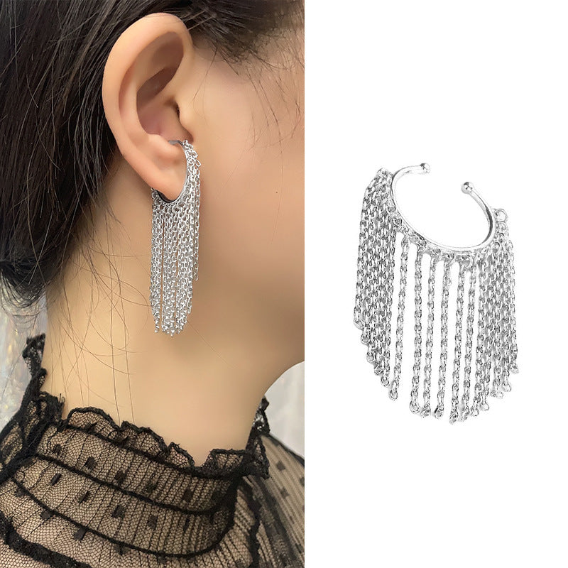 High-grade Long Earless Geometric Tile Chain Ear Clip
