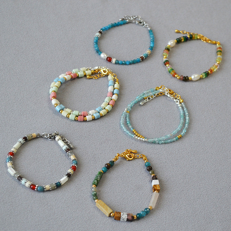 Colorful Real Stone Beaded Stacked Belt Bracelets