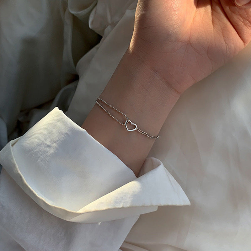 Women's Cold Style Hollow Asymmetric Heart Korean Simple Bracelet