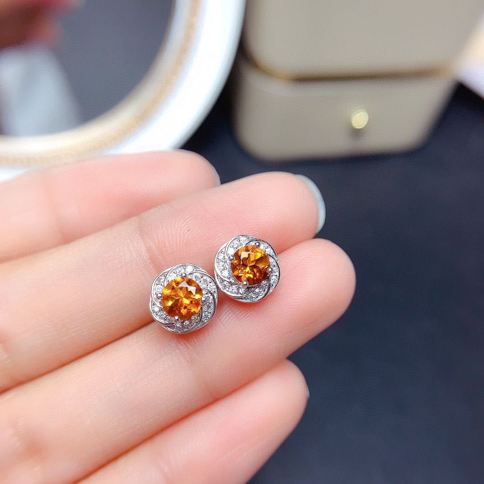 Imitation Moissanite Flower Female Citrine Zircon Earrings