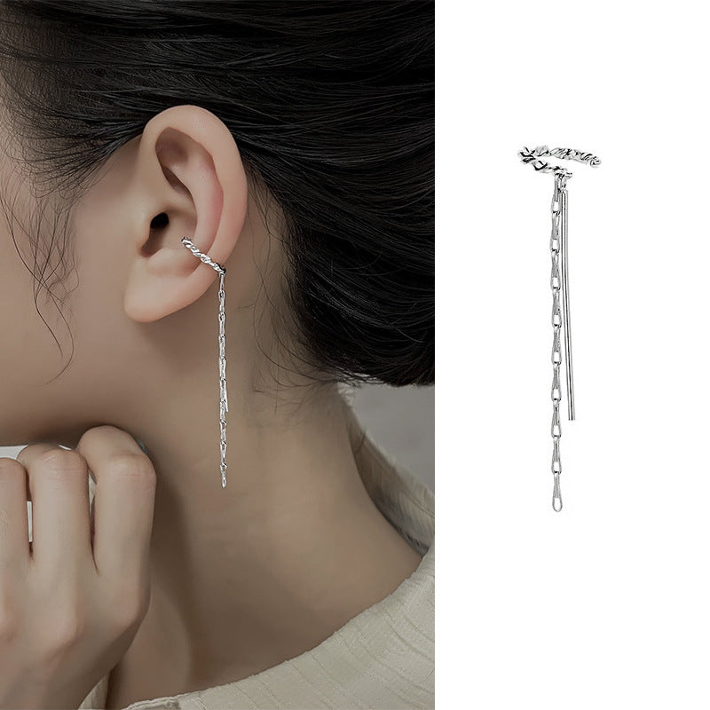 High-grade Long Earless Geometric Tile Chain Ear Clip