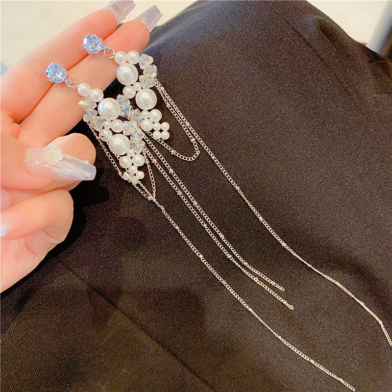 Women's Pearl Crystal Tassel High Sense Light Stud Earrings