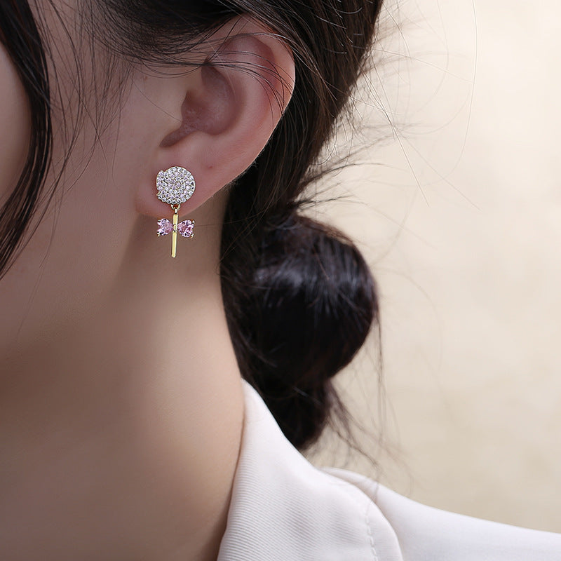 Women's Sier Lollipop Niche Sweet Zircon Candy Korean Earrings