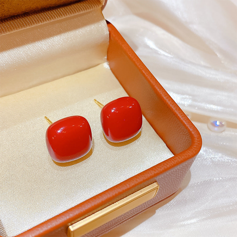 Sier Needle High-grade Temperament Cube Sugar Geometric Pearl Rings