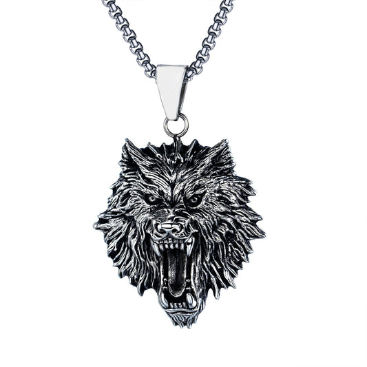 Promotion Wolf Head Skull Pearl Chain Titanium Steel Necklace