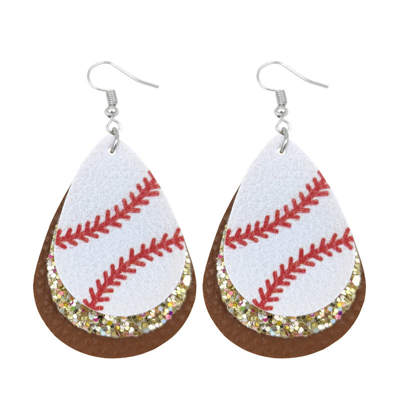 Slouchy Versatile Trendy Sports Baseball Leather Earrings