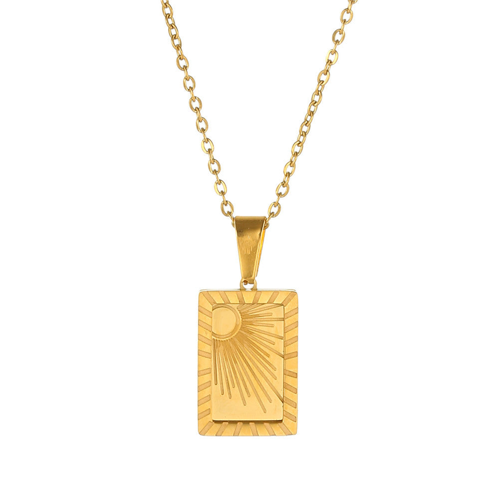 Gold Plated Stainless Steel Fashion Personality Square Sun Moon Necklaces