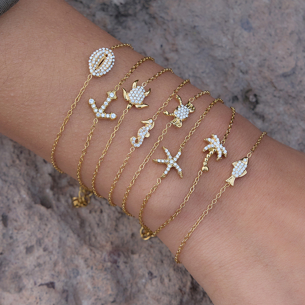 Gold Stainless Steel Zircon Marine Light Luxury High Sense Bracelets