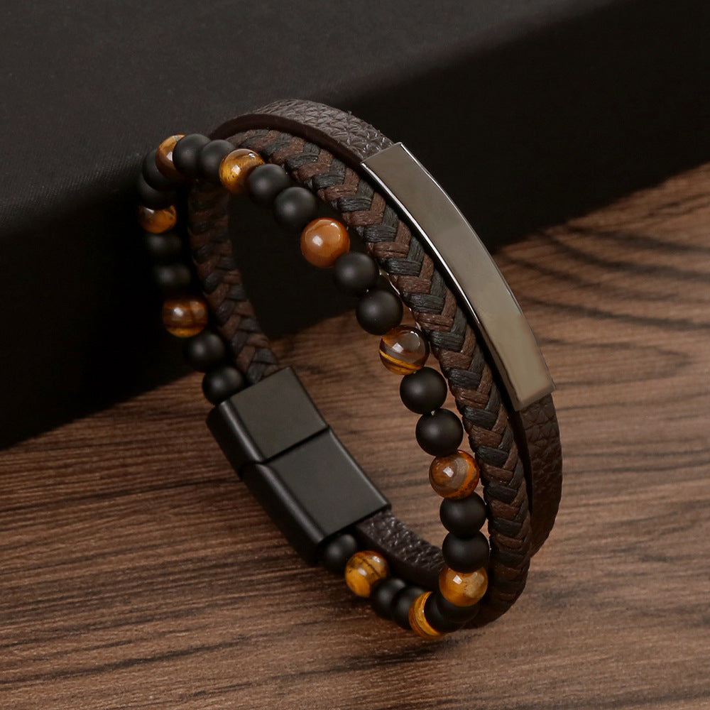 Men's Fashion Leather Hand-woven Alloy Magnetic Buckle Bracelets