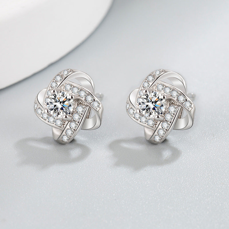 Korean Fashion Luxury Zircon Rotating Four Earrings