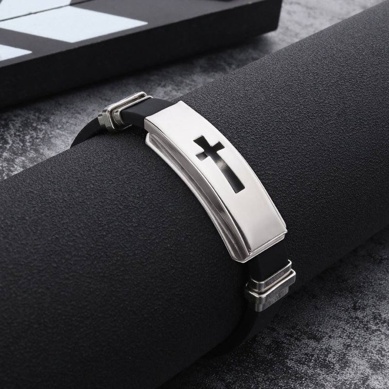 Men's Silicone Stainless Steel Sports Korean Fashion Cross Lady Bracelets