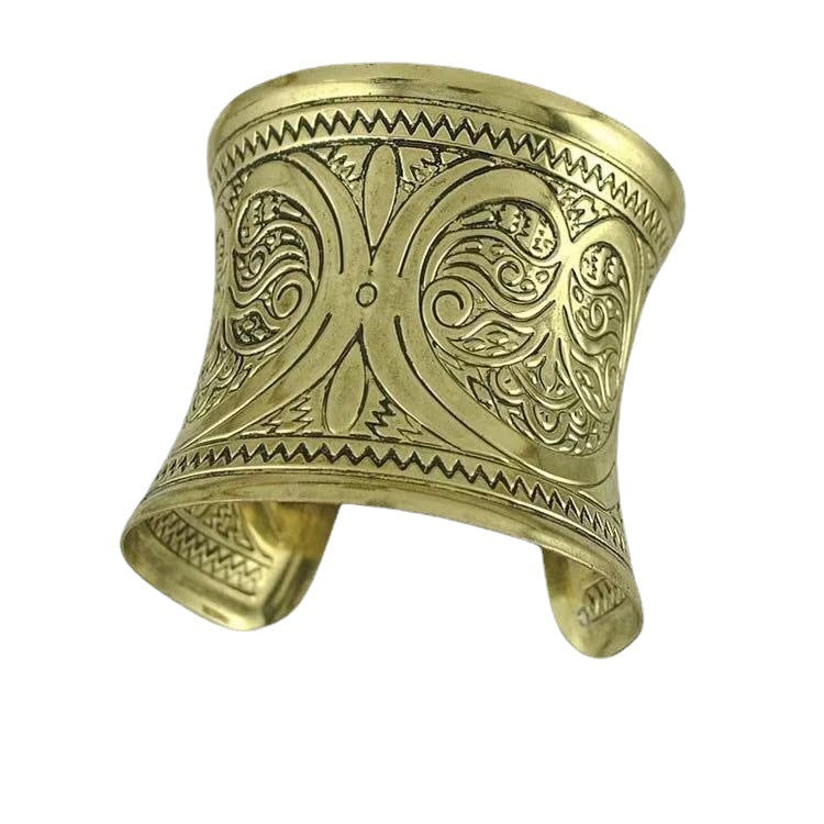 Retro Fashion Classic Carved Wide Female Titanium Bracelets