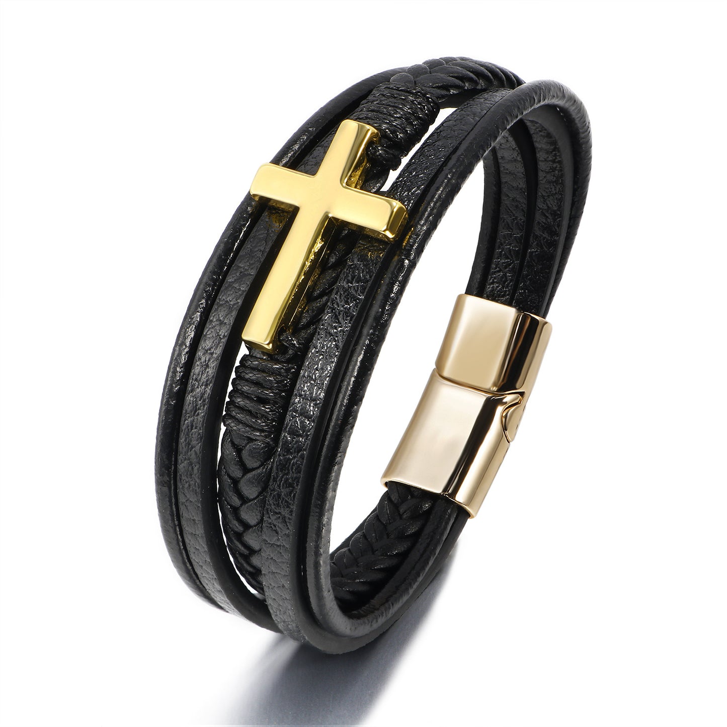 Men's Cross Leather Handmade Braided Rope Magnetic Bracelets