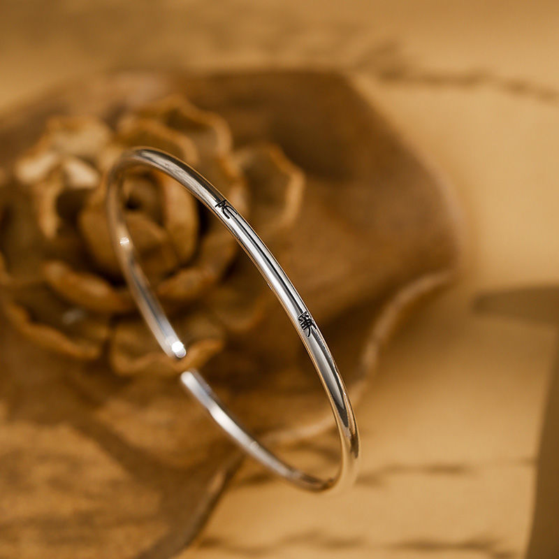 Women's & Men's Single Lettering Of Calligraphy Text Solid Open Argent Bracelets