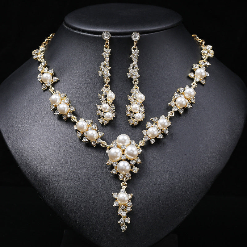 Women's Pearl Light Luxury Minority Bride Formal Dress Clavicle Chain Jewelry Set