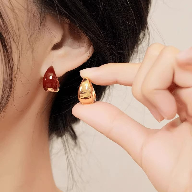 Women's Drip Glazed Red Water Drop Ear Clip Light Luxury High-grade Earrings