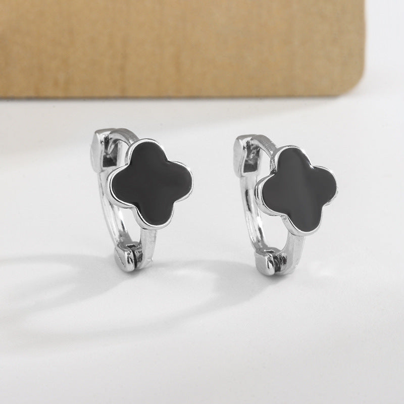 Epoxy Clover Heart Geometric Retro Style Ear Clip Earrings