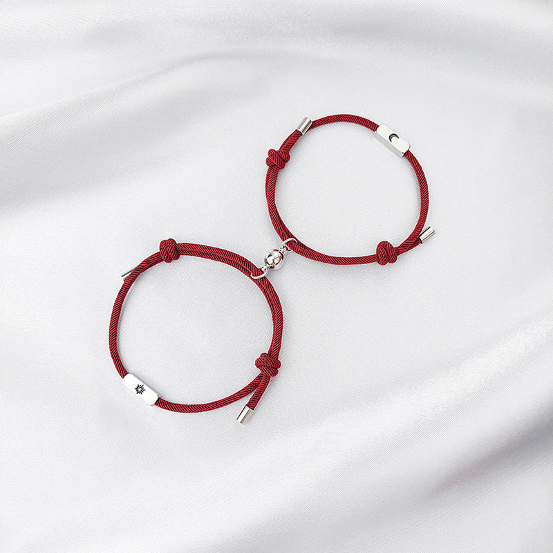 Bracelets de couple à succion magnétique soleil et lune en acier inoxydable pour femmes et hommes