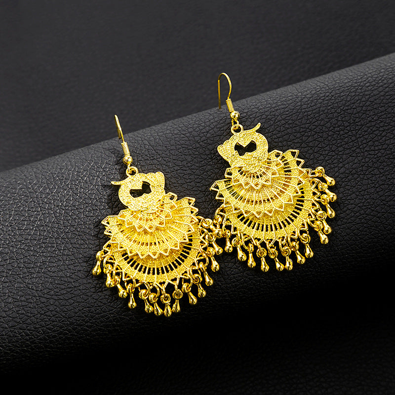 Style Peacock Golden Bell Tassel Bohemian Earrings