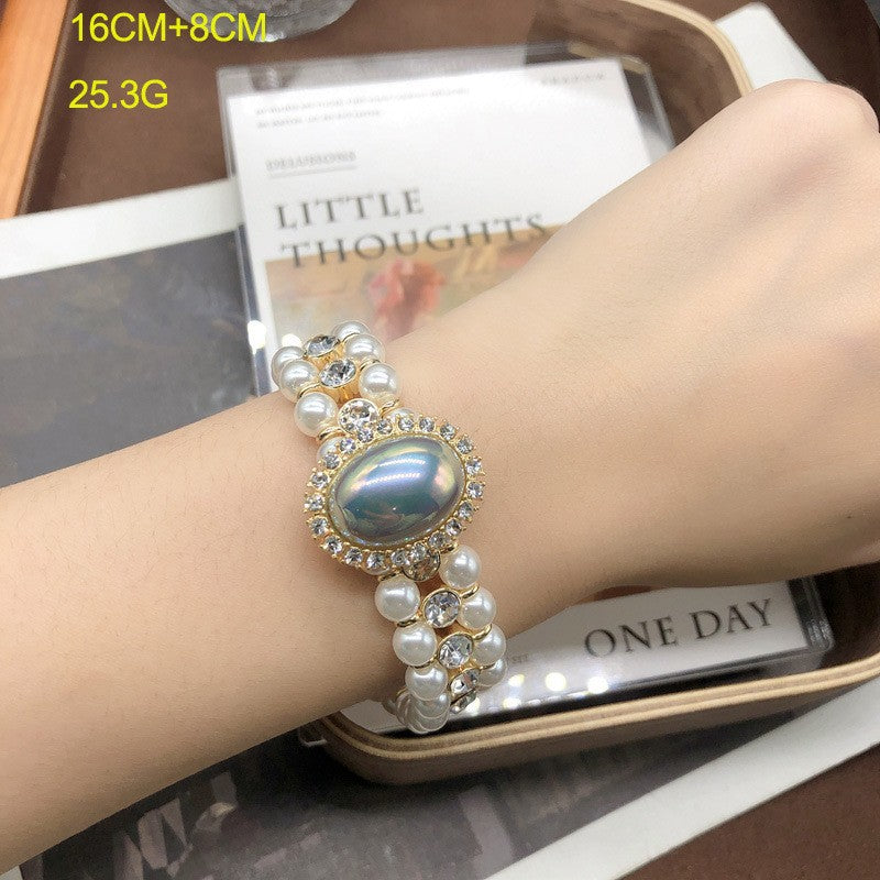 Women's Western Retro Mabe Pearl Ear Clip Hepburn Style Cheongsam Formal Jewelry Set
