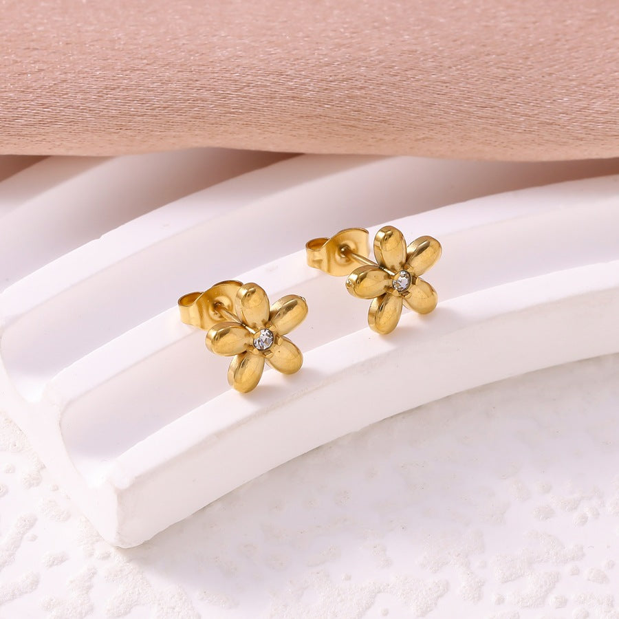 Women's Korean Style Fashion Fresh Flower Zircon Ear Gold-plated Jewelry Set