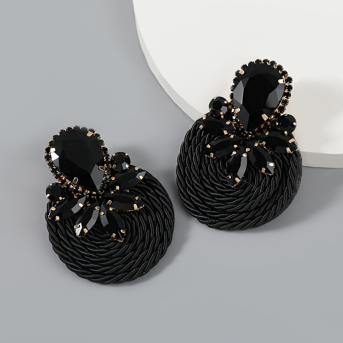 Geometric Glass Drill Polyester Filament Woven Earrings