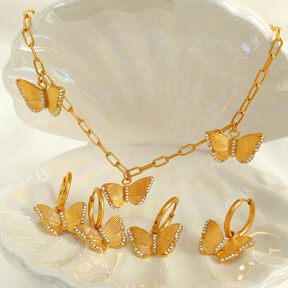 Minority Fairy Flying Zircon Style High-grade Butterfly Jewelry Set