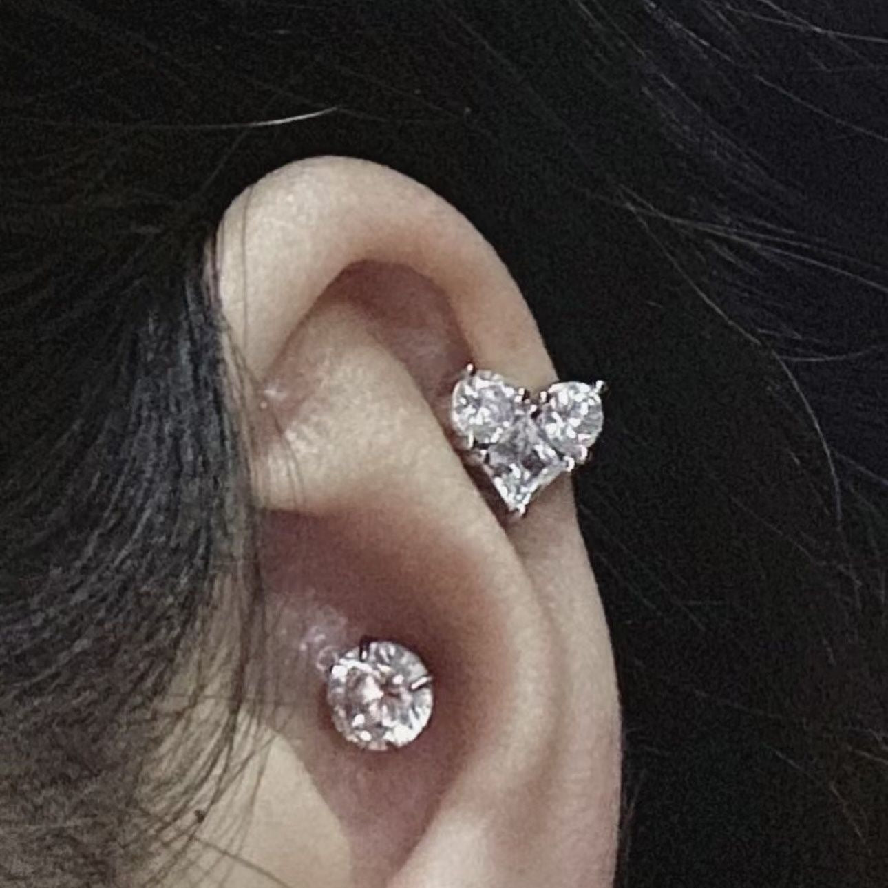Heart Shape With Diamond Female Sweet Cool Design Sense Zircon Stud Earrings