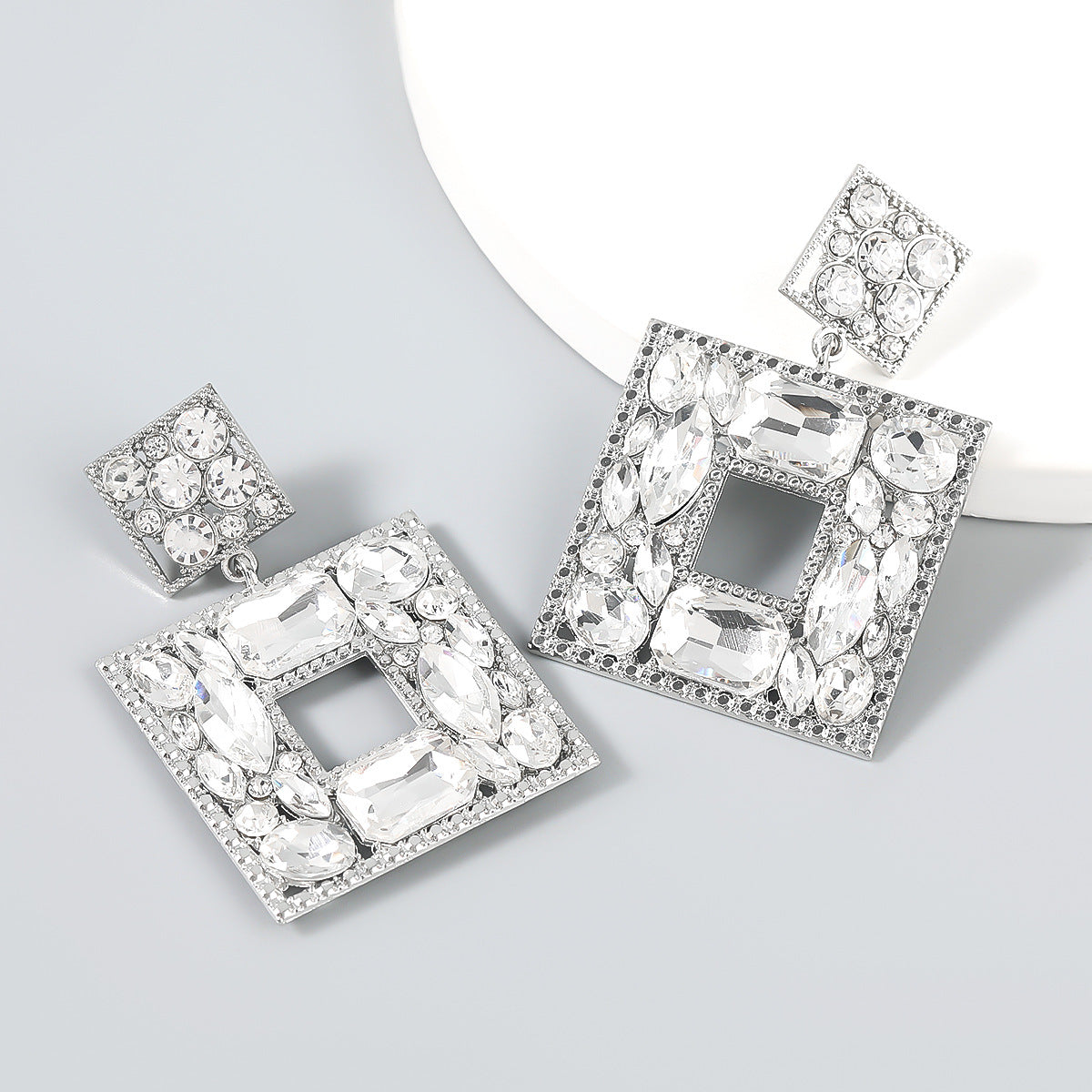 Women's Diamond Series Alloy Glass Drill Square Earrings