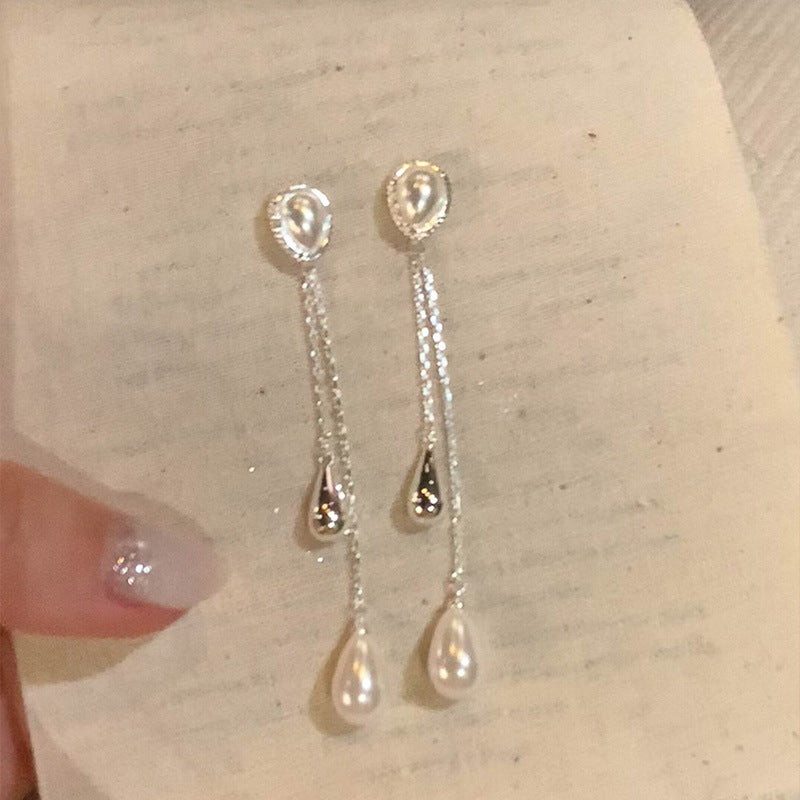 Women's Drop Pearl Long Fringe For Exquisite Versatile Square Round Earrings