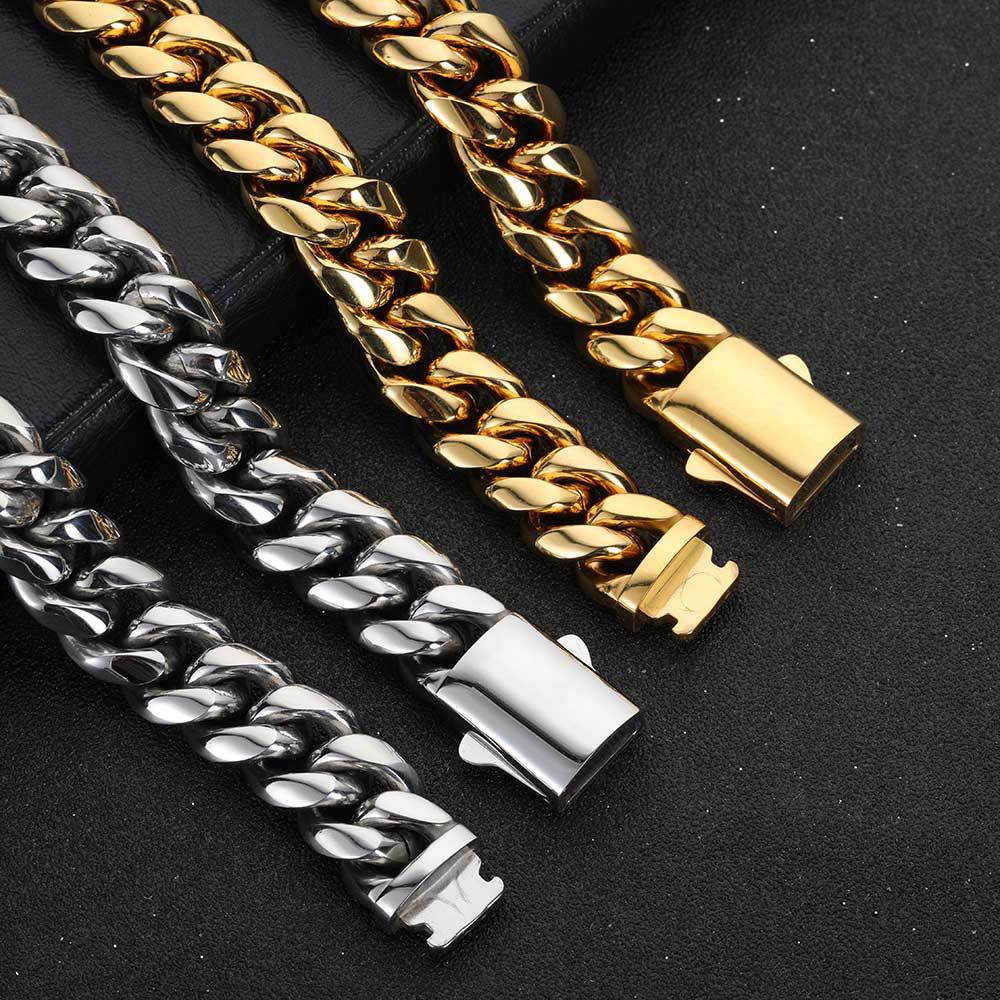 Men's Fastener Stainless Steel Cuban Link Chain Fashion Hip Jewelry Set